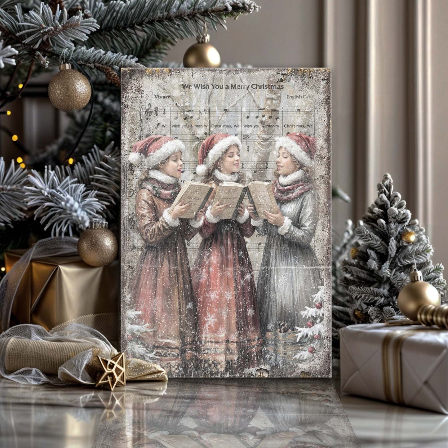 Vintage Christmas Carolers Canvas Wall Art