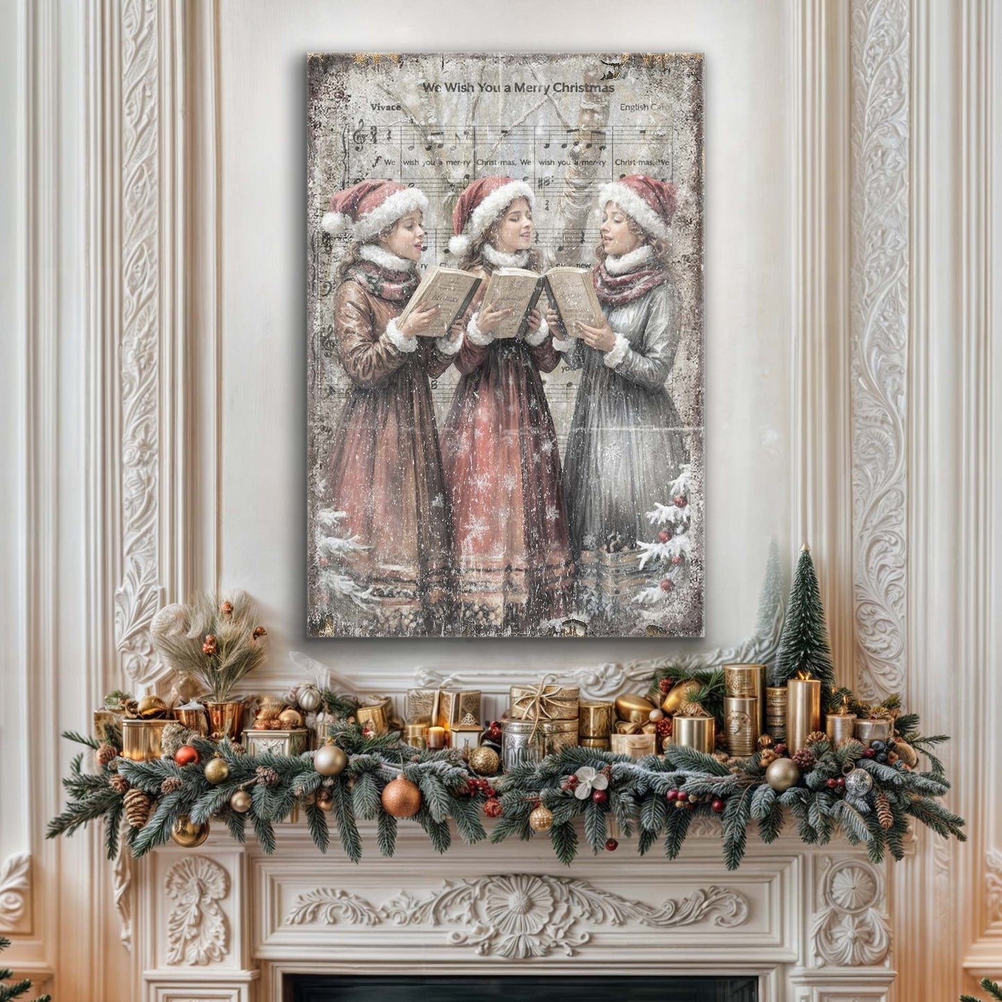 Vintage Christmas Carolers Canvas Wall Art