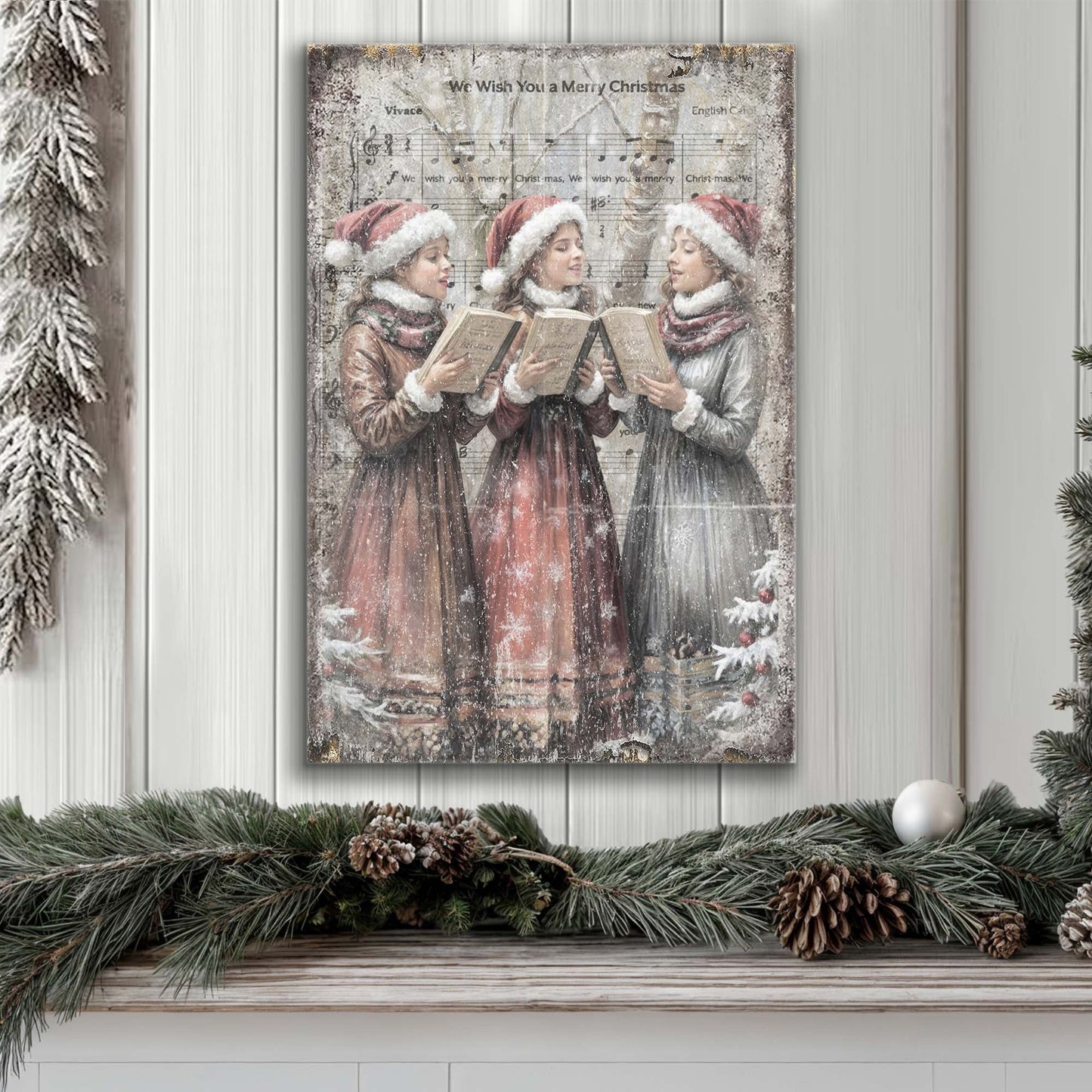 Vintage Christmas Carolers Canvas Wall Art