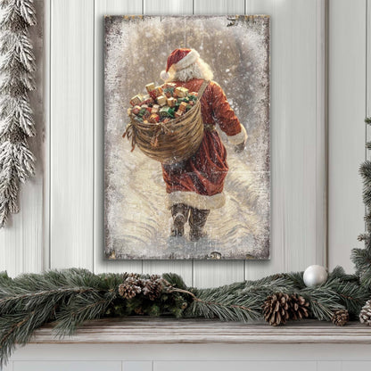 Santa With Basket of Gifts canvas shown in a styled room setting, view 4