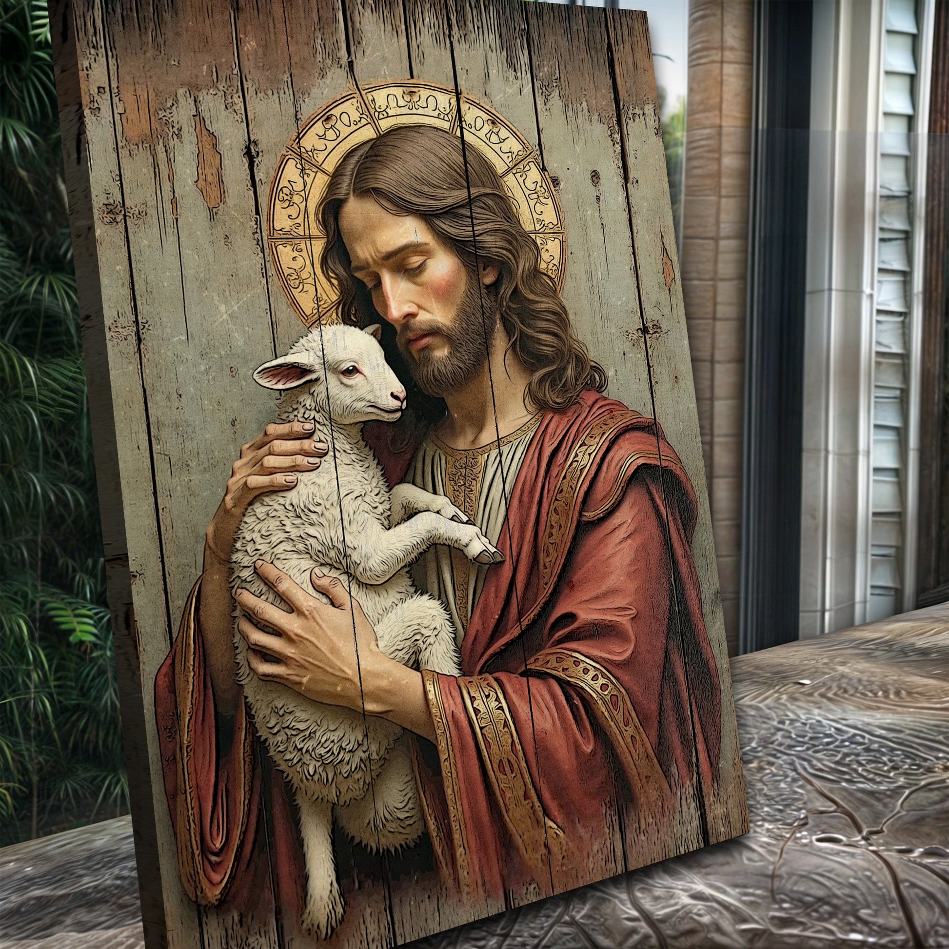 Jesus the Good Shepherd canvas wall art with classic pastoral Christian imagery