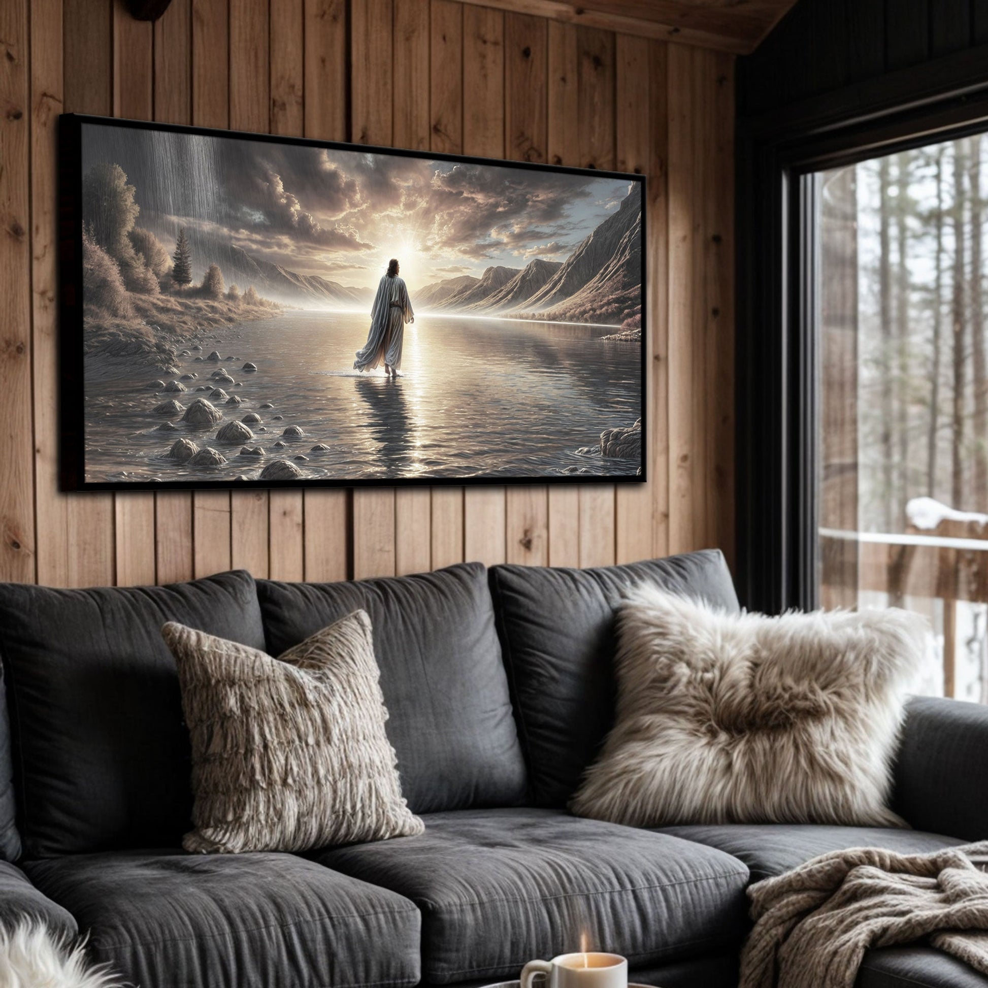 Walking on Water faith canvas wall art with a peaceful uplifting feel, ready to hang