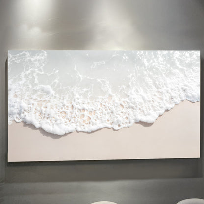 Wide canvas printed with white foamy surf in a sculpted-plaster look