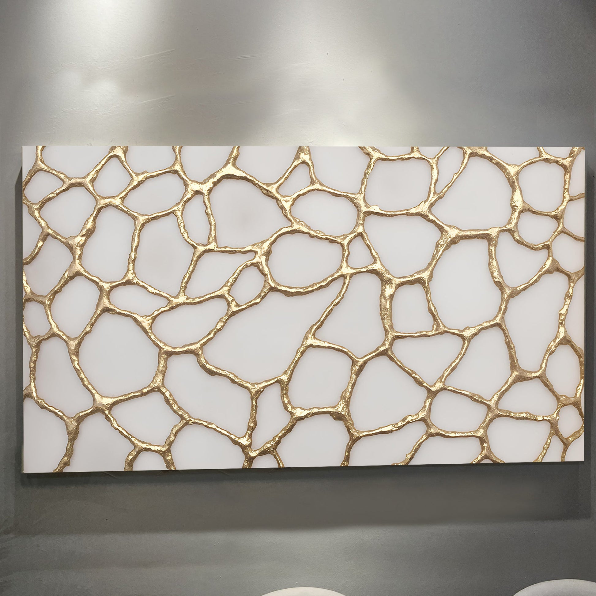 Golden neurons abstract canvas wall art with intricate golden neural pathway design on dark background