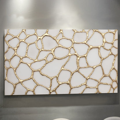 Golden neurons abstract canvas wall art with intricate golden neural pathway design on dark background
