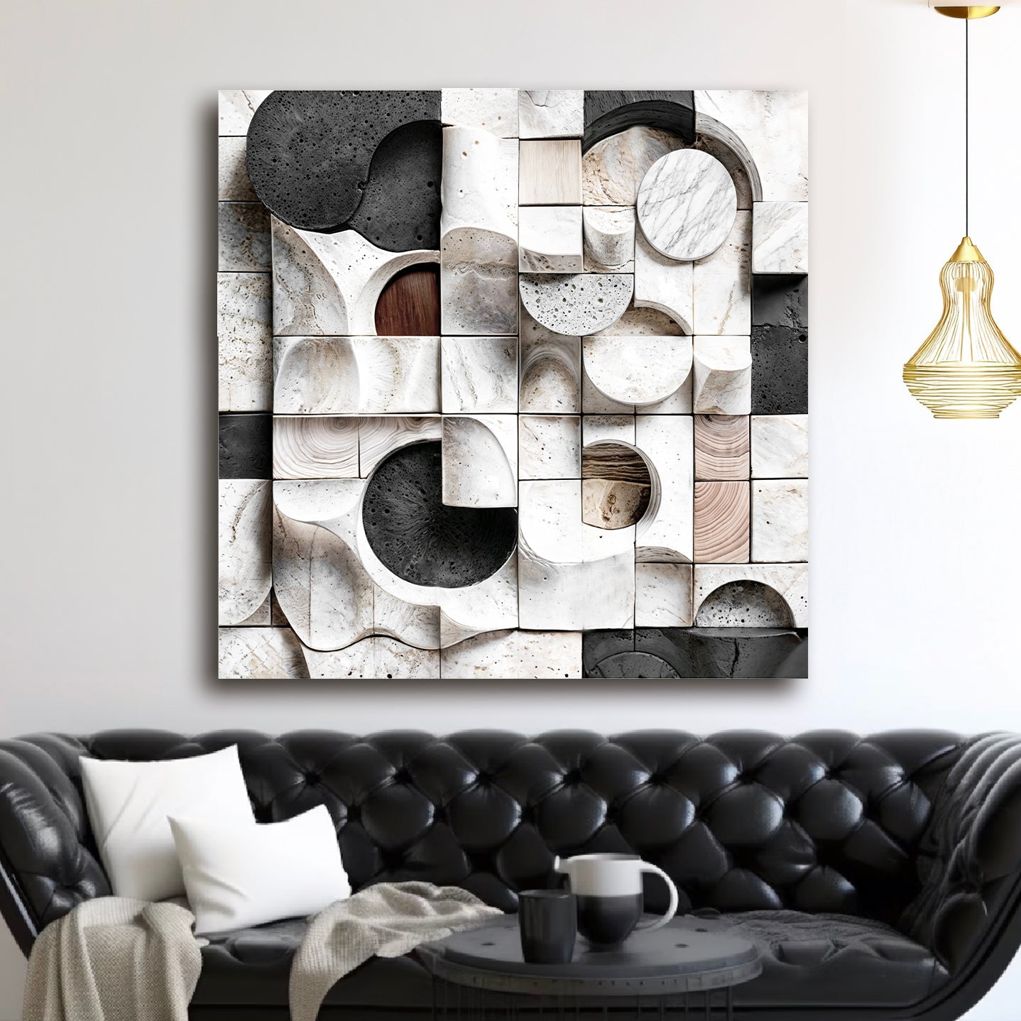 Abstract black and white sculptural canvas wall art