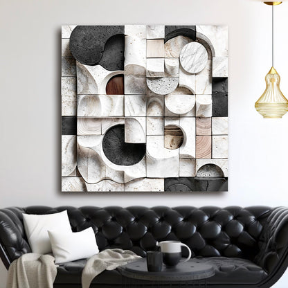 Abstract black and white sculptural canvas wall art