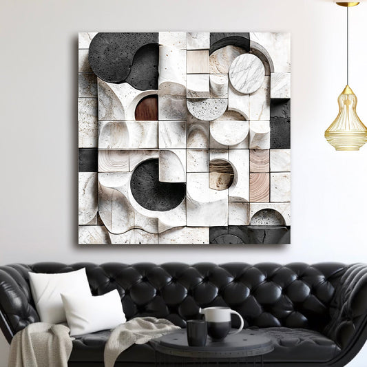 Abstract black and white sculptural canvas wall art