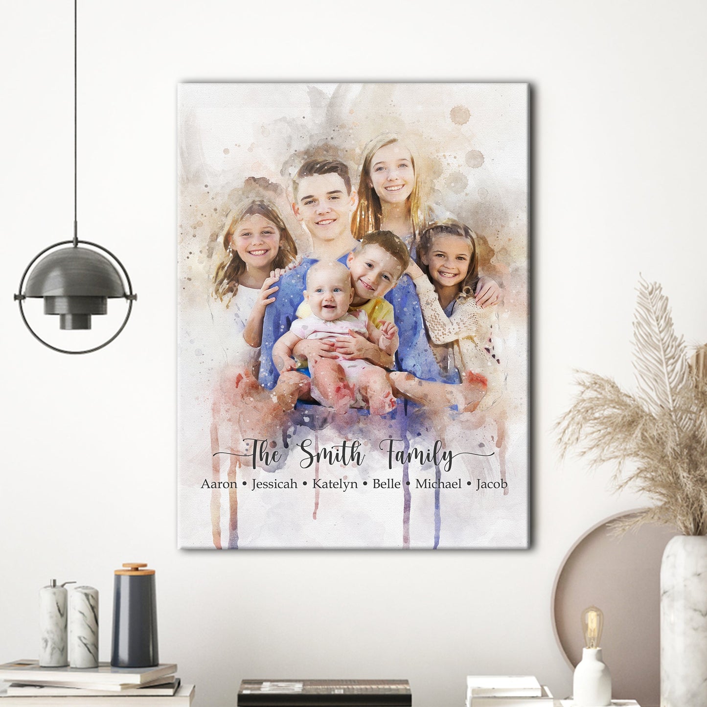 Watercolor Family Portrait Canvas Sign