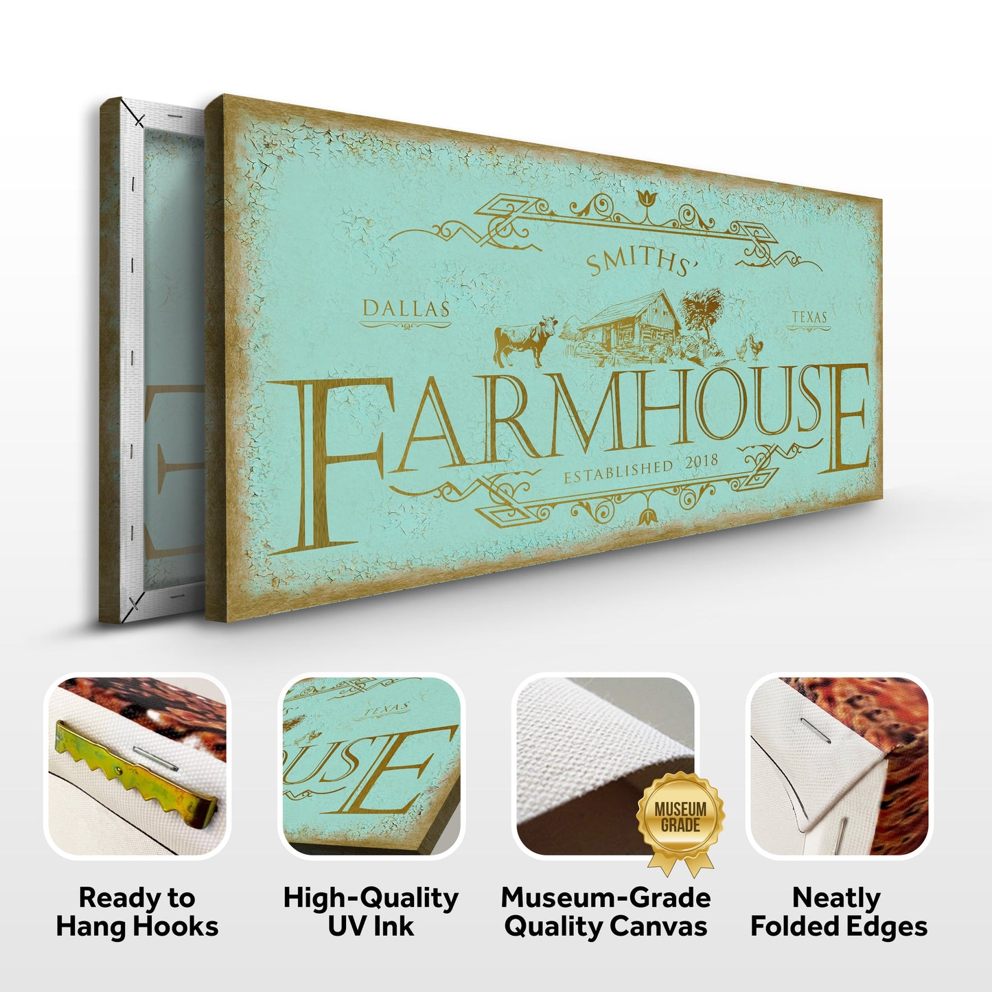 Rustic Farmhouse Sign IV Personalized Canvas Wall Art