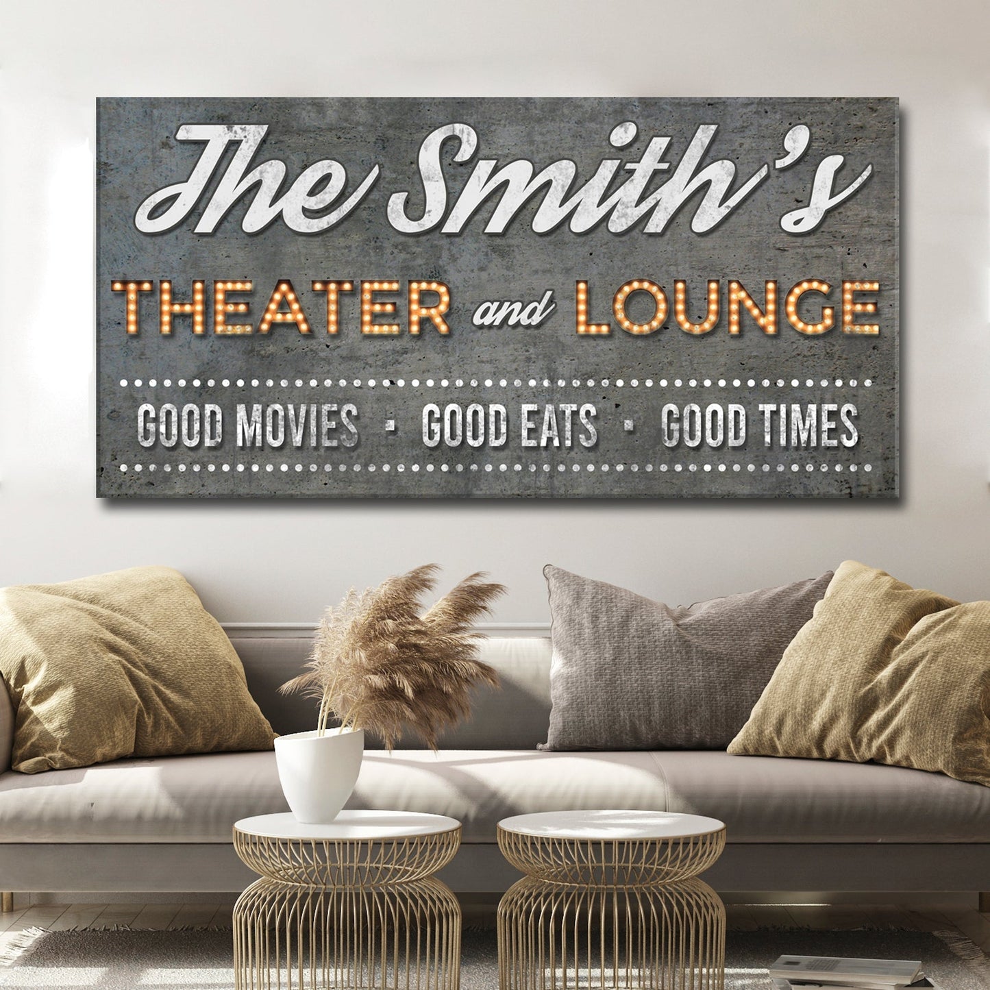 Family Theater and Lounge canvas wall art for basement cinema or den