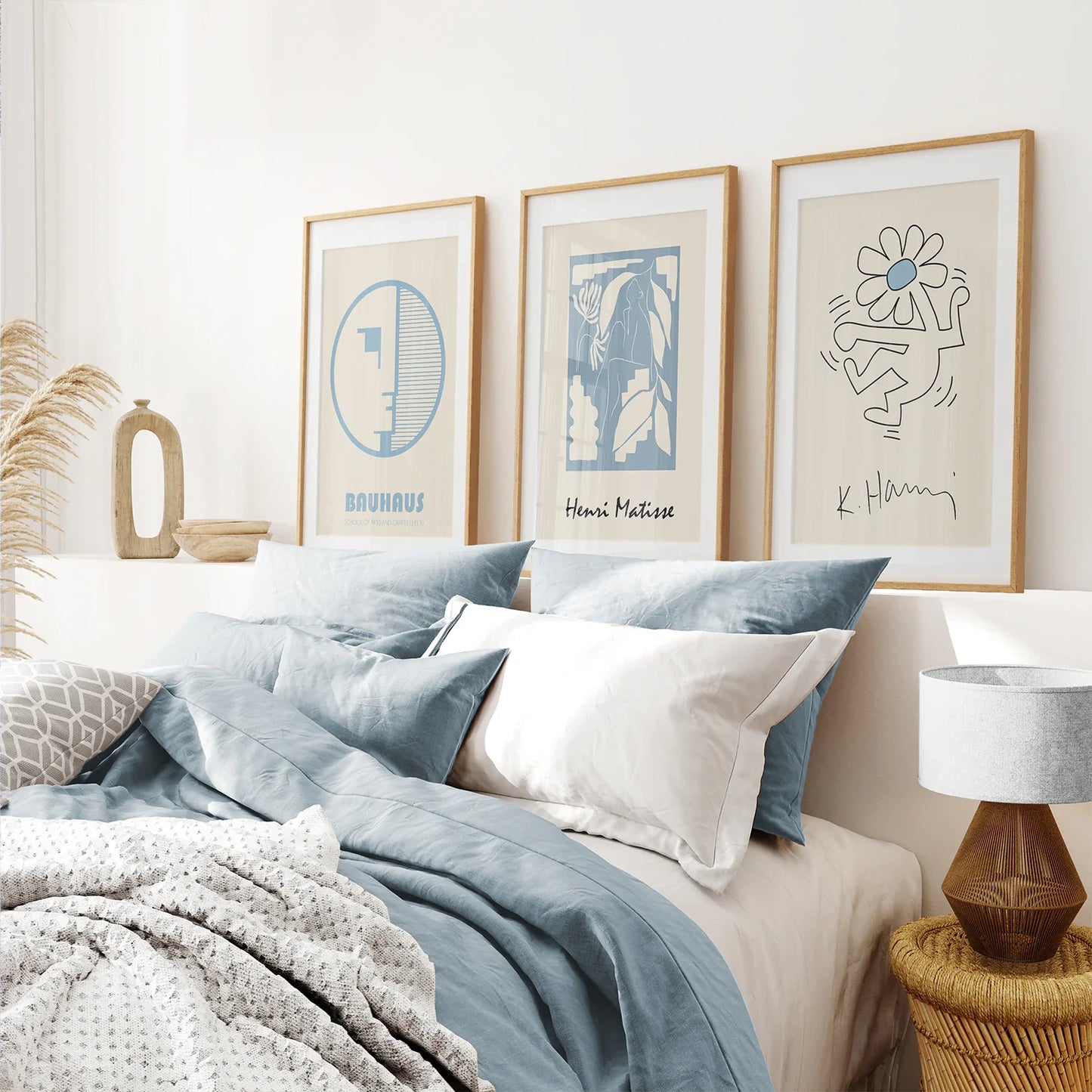 Abstract Wall Art Set of 3, Pastel Blue Cut-Out Prints