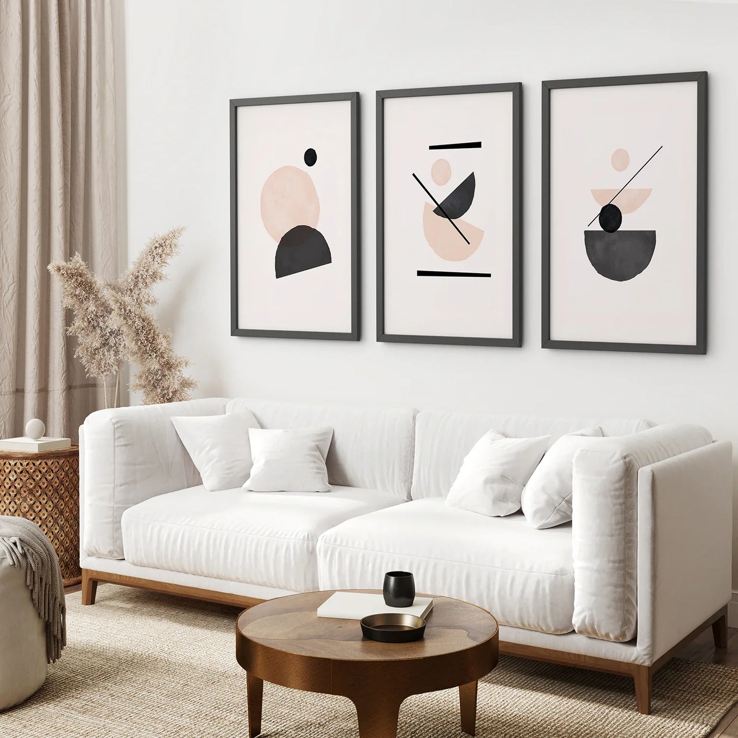 Mid-Century Abstract Art Set of 3 - Beige and Black Prints