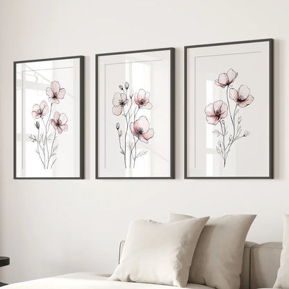 Floral Minimalist Wall Art Set of 3 (Unframed)