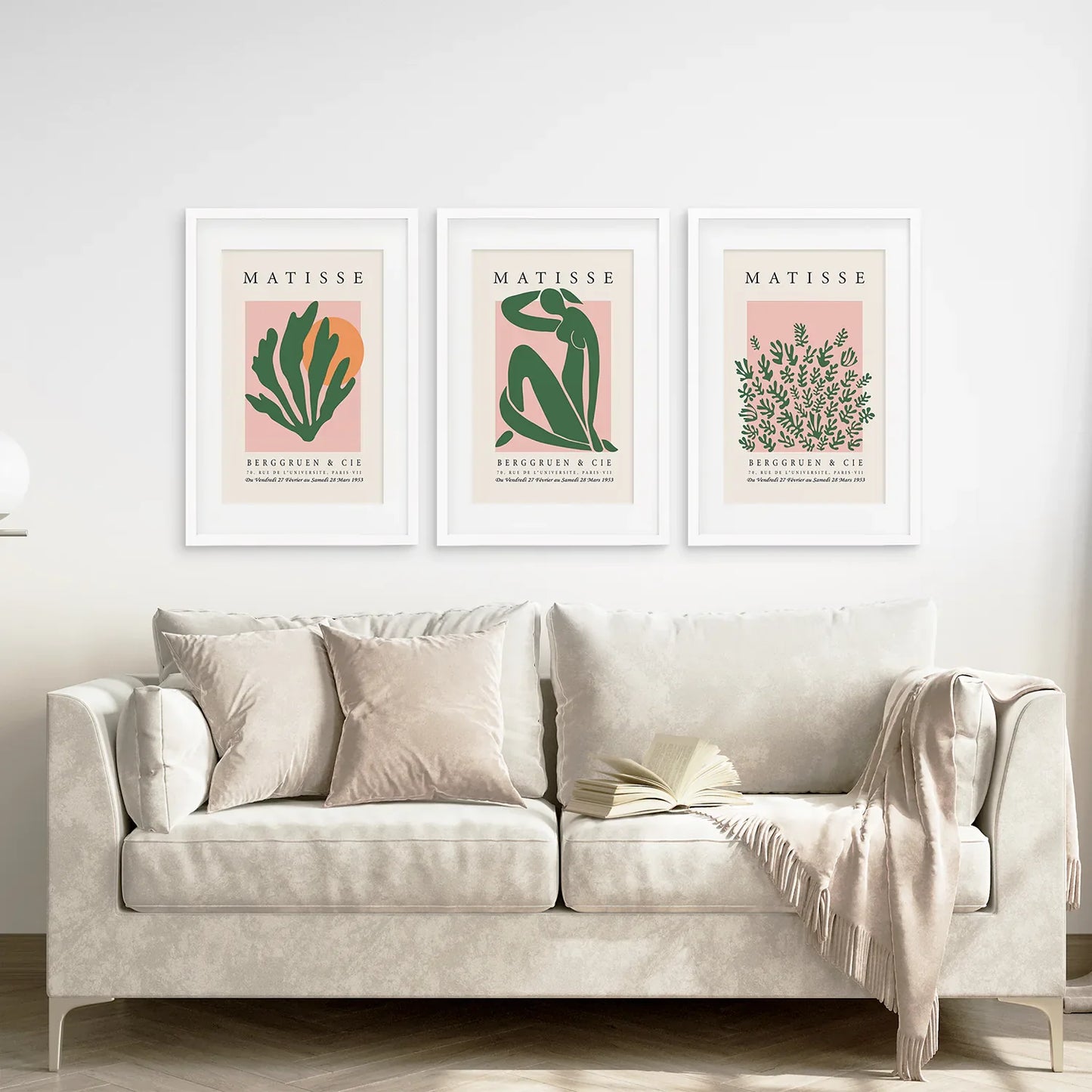 Pink Green Abstract Wall Art Set of 3 Modern Prints