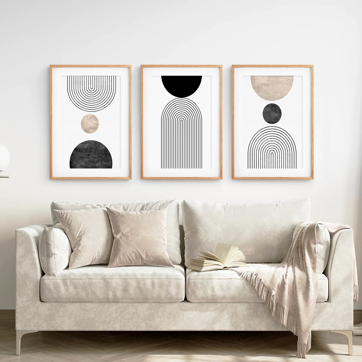 Neutral Mid-Century Modern Wall Art Set of 3, Boho Prints