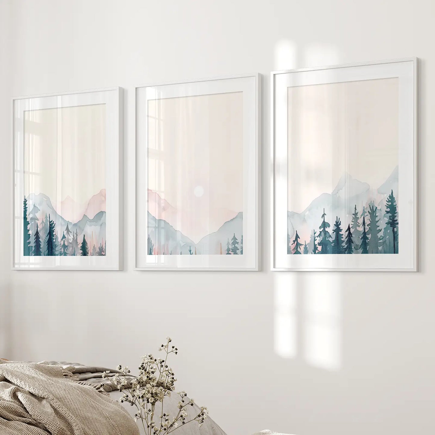 Forest and Mountain Landscape Wall Art Set of 3