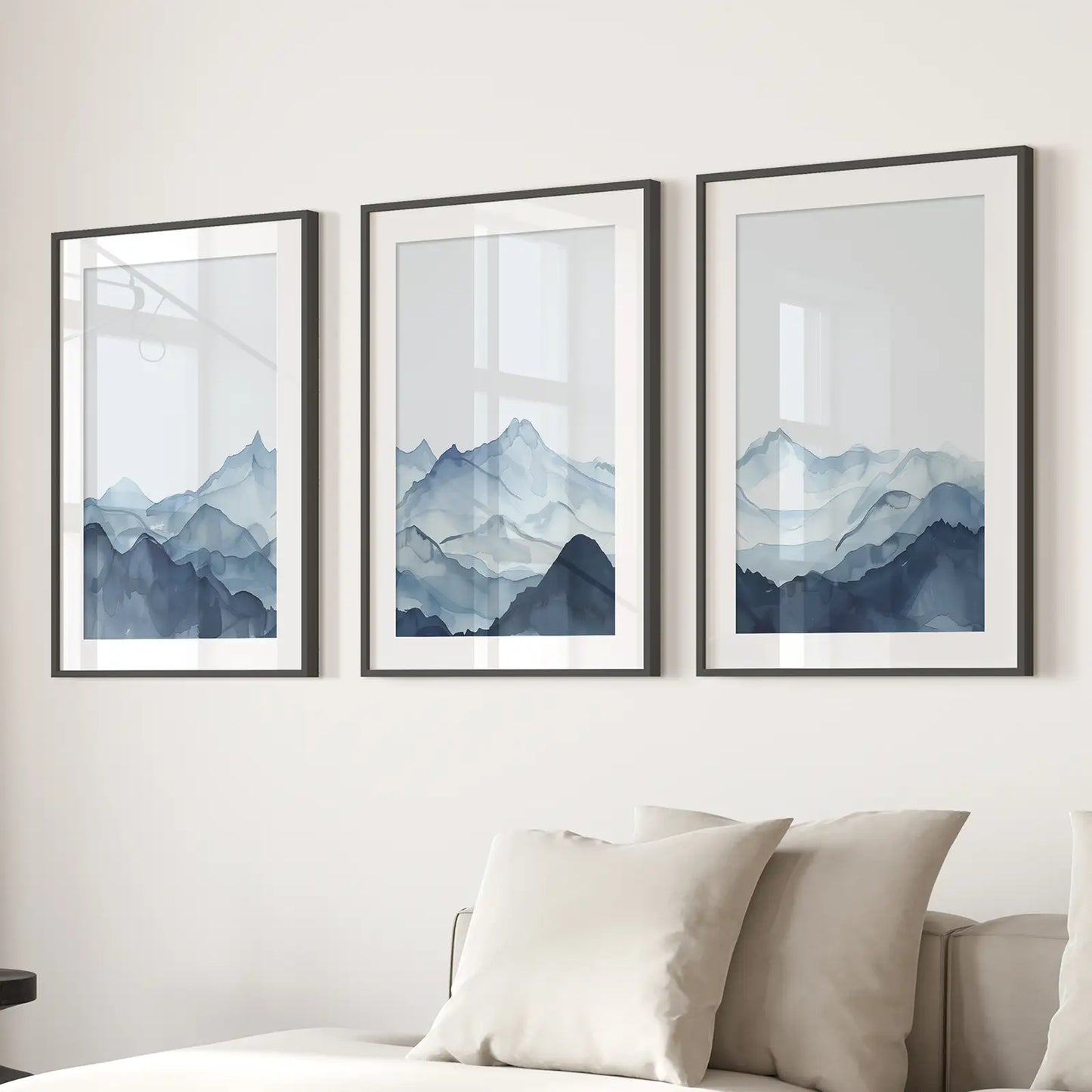 Blue Watercolor Mountain Wall Art Set of 3 Prints