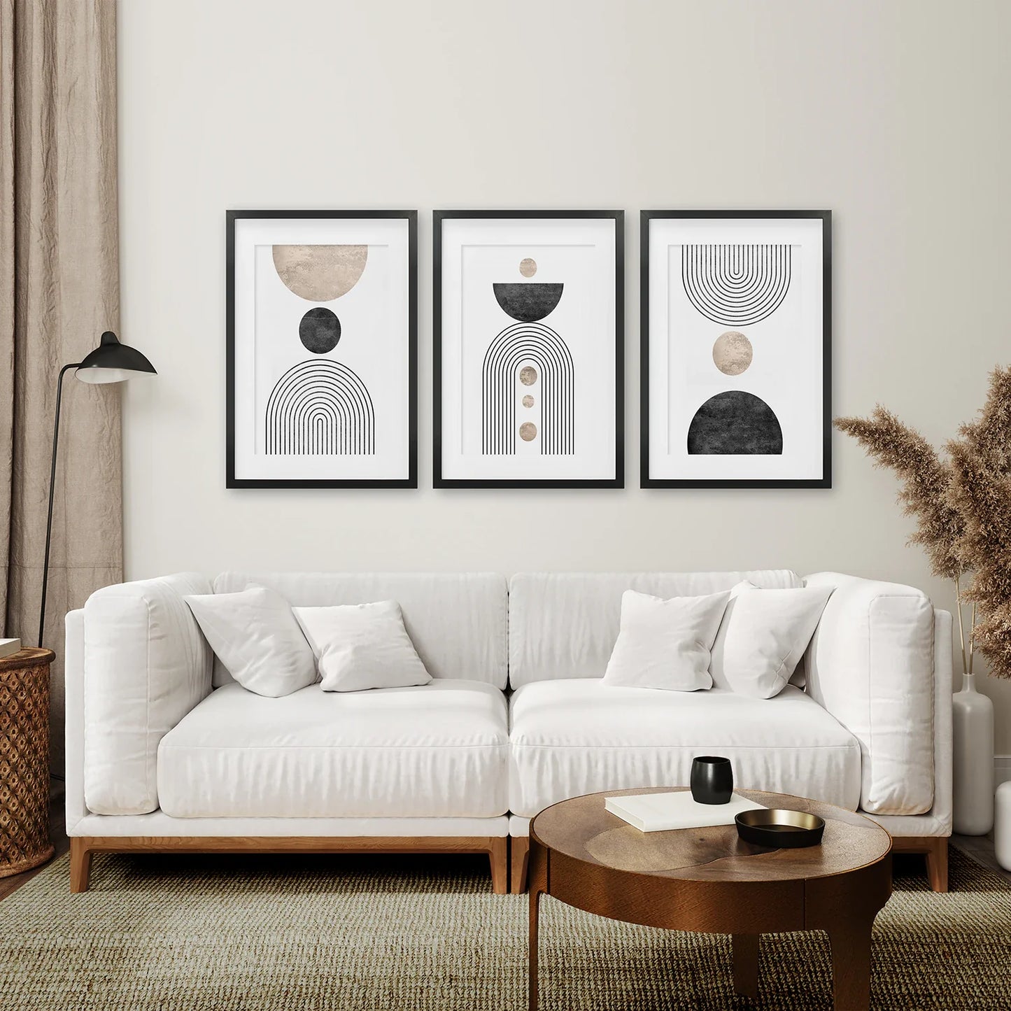 Minimalist Black Rainbow Wall Art Set of 3, Modern Prints