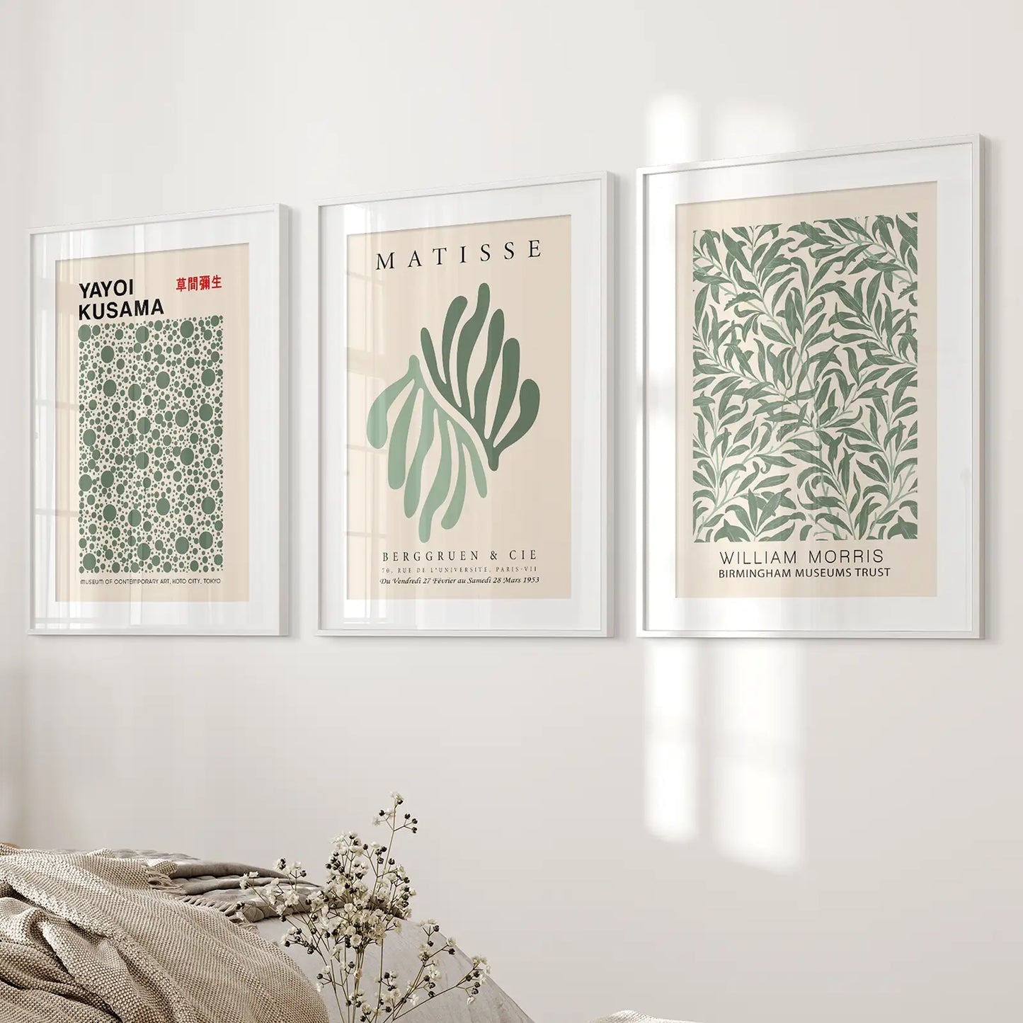 Sage Green Botanical Wall Art Set of 3 Vintage Prints
