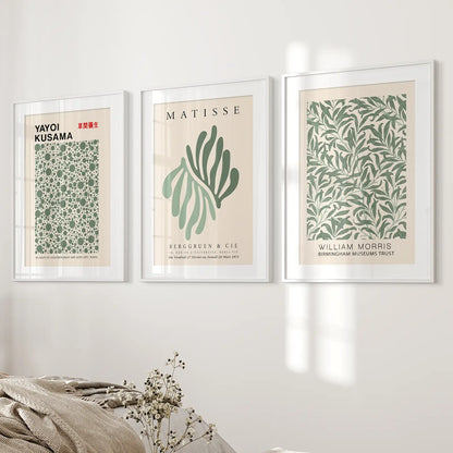 Sage Green Botanical Wall Art Set of 3 Vintage Prints