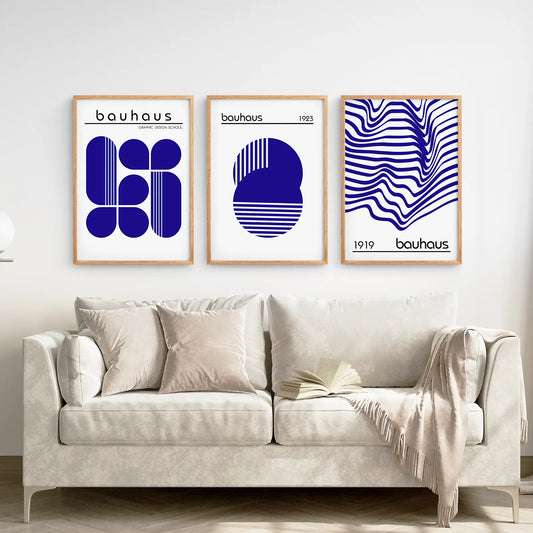 Minimalist Geometric Wall Art Set of 3 Bauhaus-Style Prints