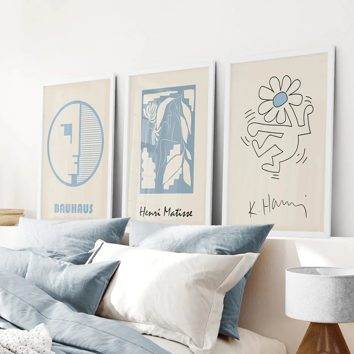 Abstract pastel blue cut-out and geometric wall art set of 3 prints
