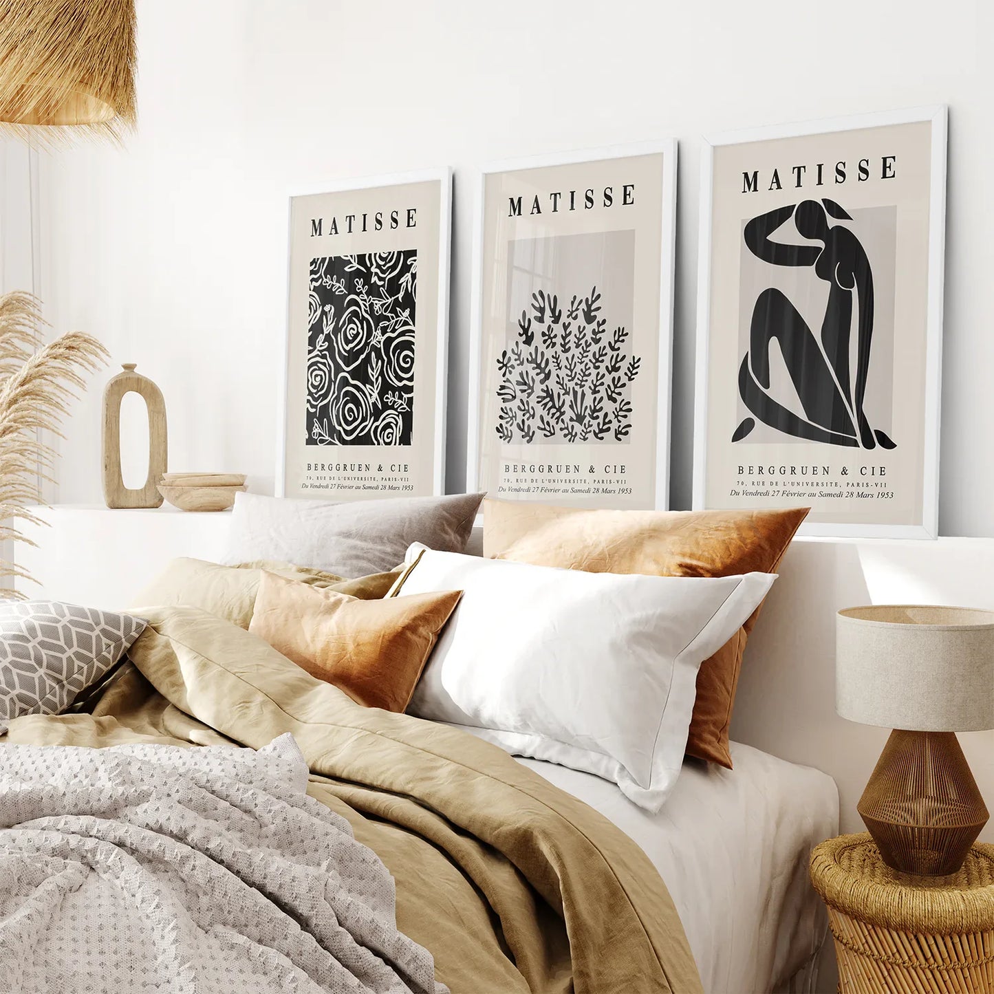 Black Beige Abstract Wall Art Set of 3 Vintage Prints