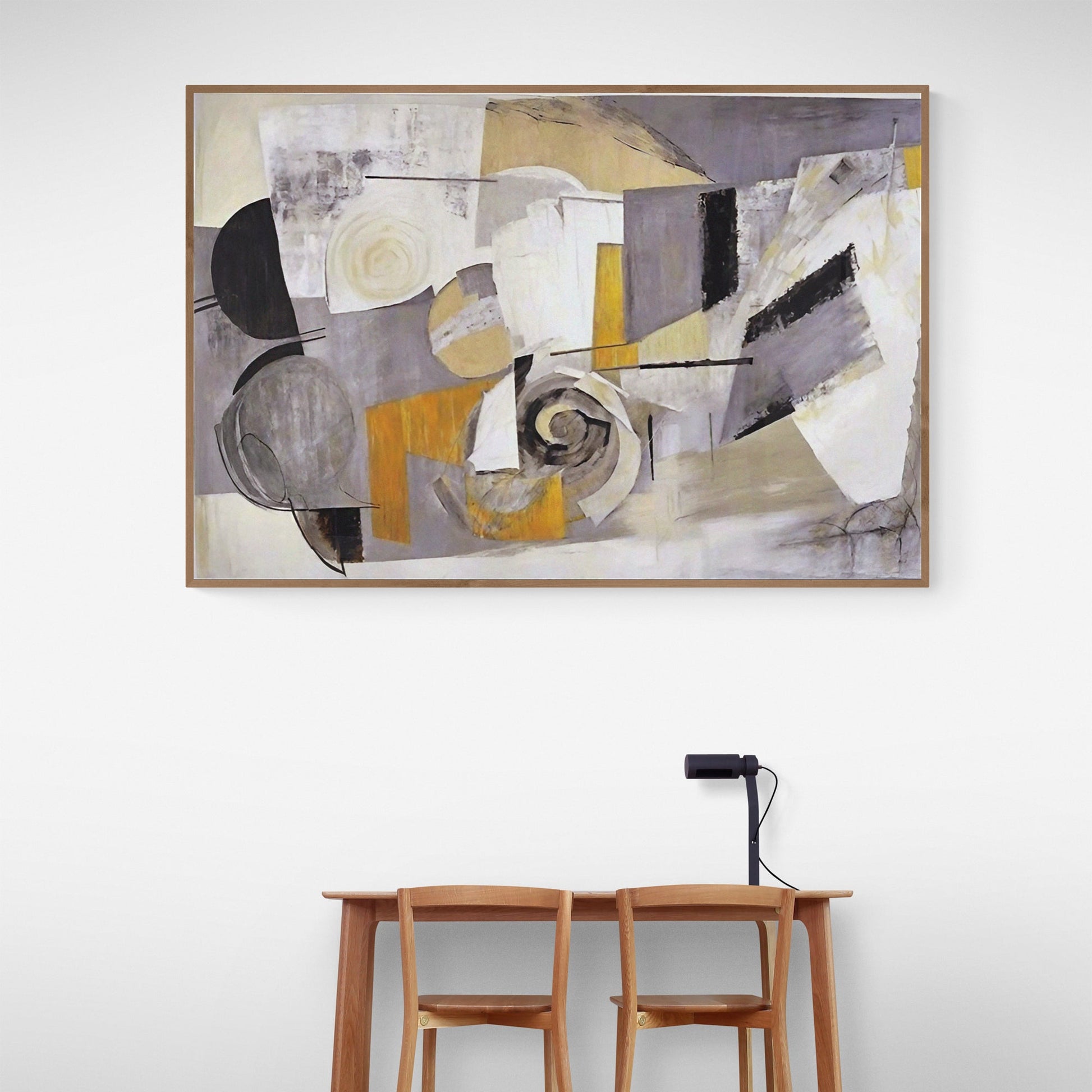 Focus geometric abstract canvas wall art with bold shapes and neutral tones