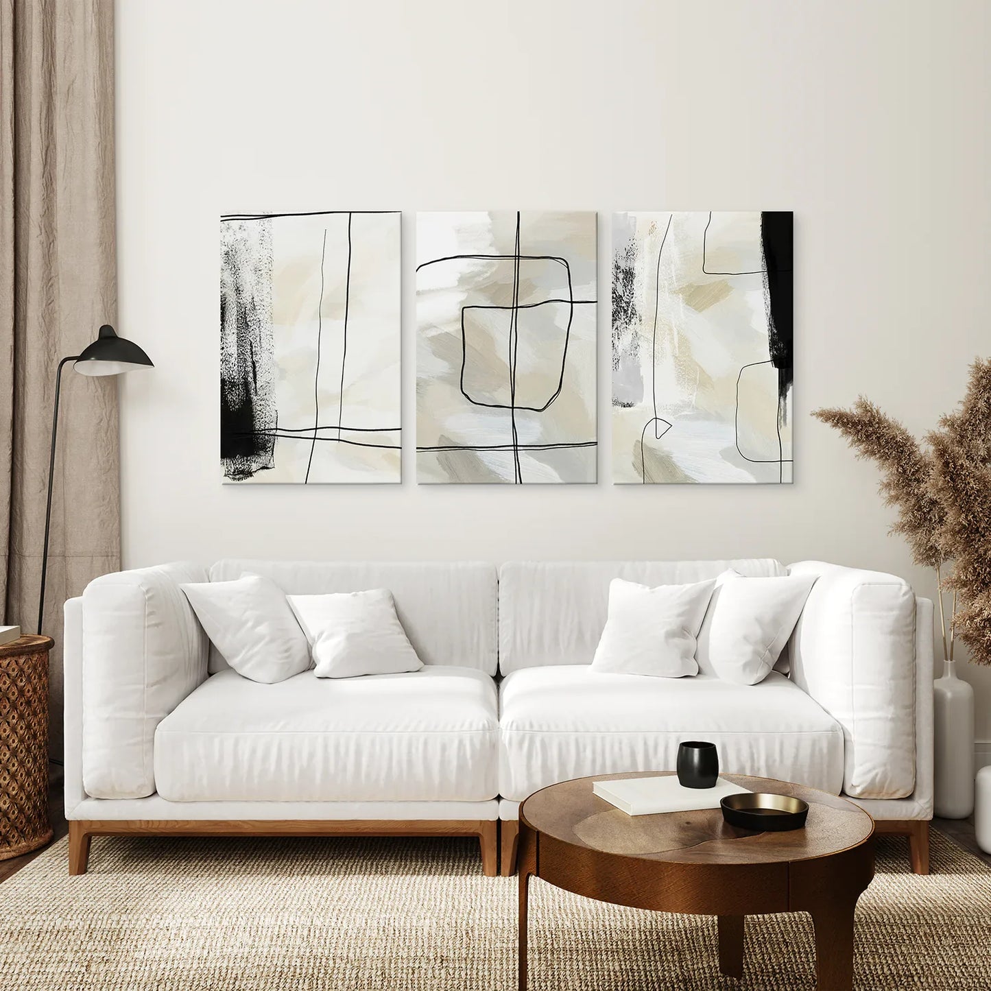 Black and Beige Abstract Wall Art Set of 3, Nordic Style