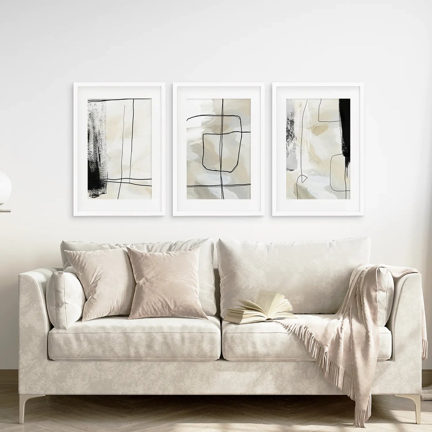 Black and Beige Abstract Wall Art Set of 3, Nordic Style