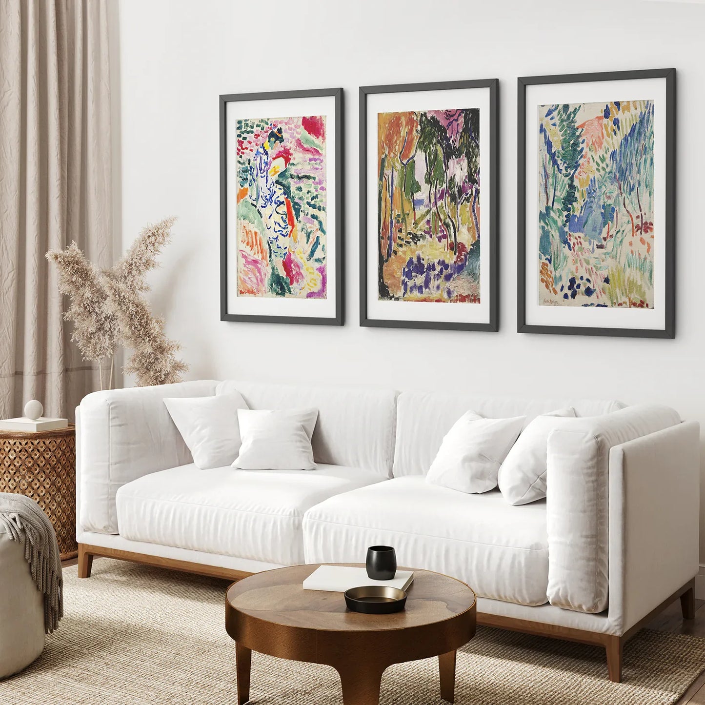 Japanese Garden Wall Art Set of 3, Abstract Eclectic Prints