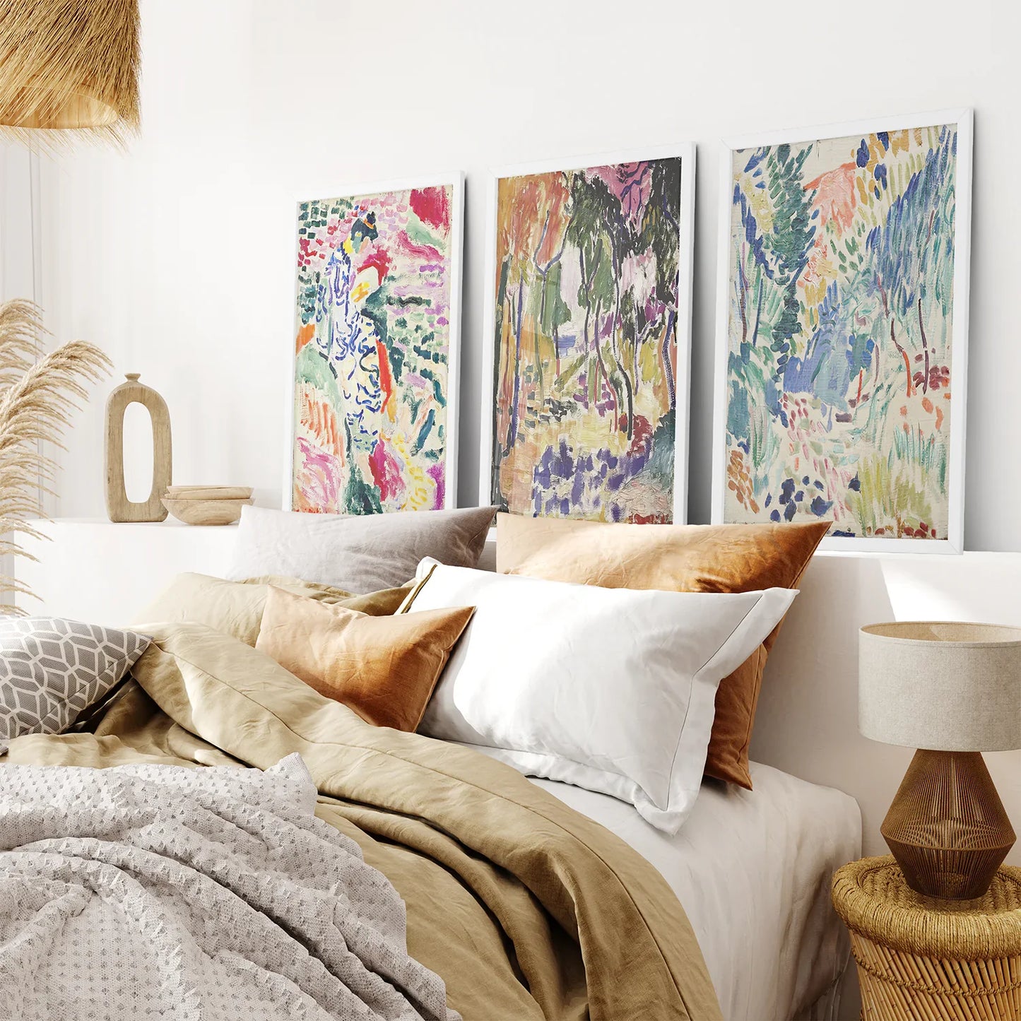 Japanese Garden Wall Art Set of 3, Abstract Eclectic Prints