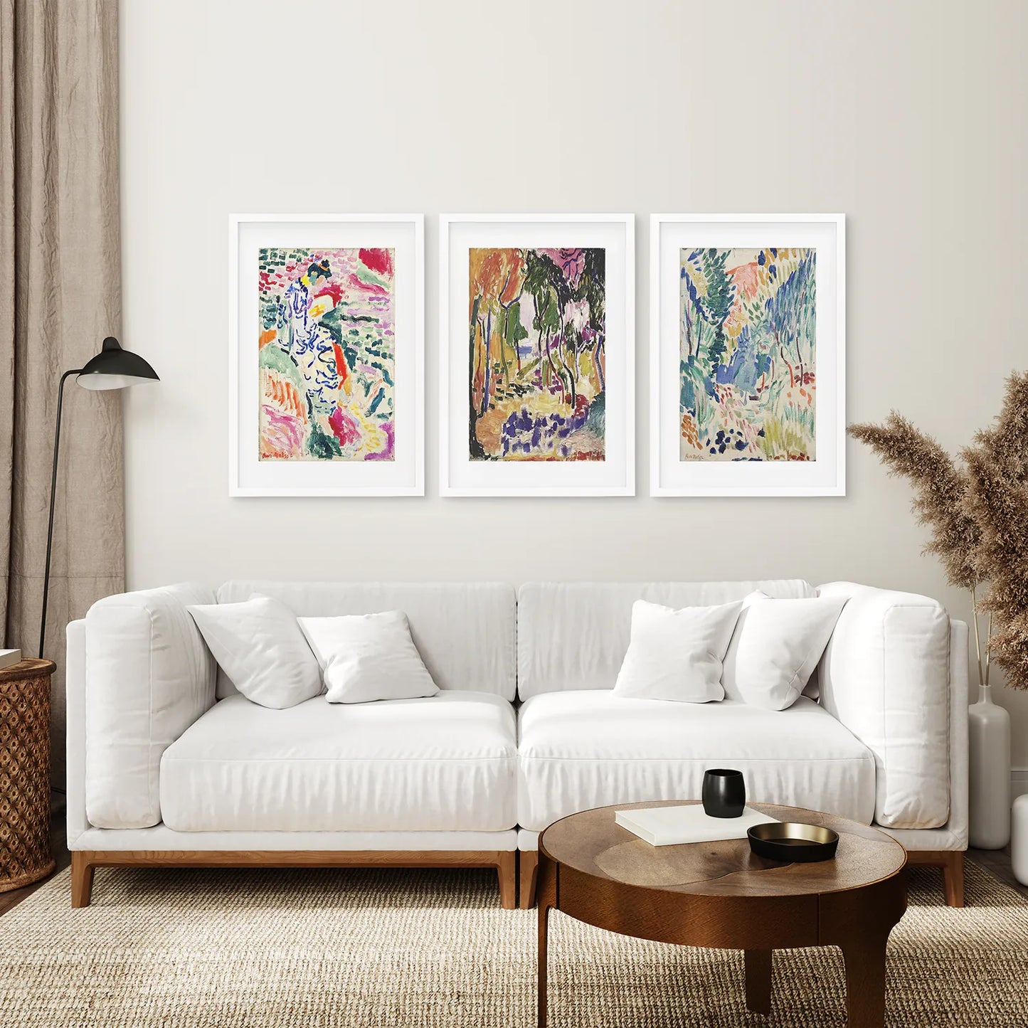 Japanese Garden Wall Art Set of 3, Abstract Eclectic Prints