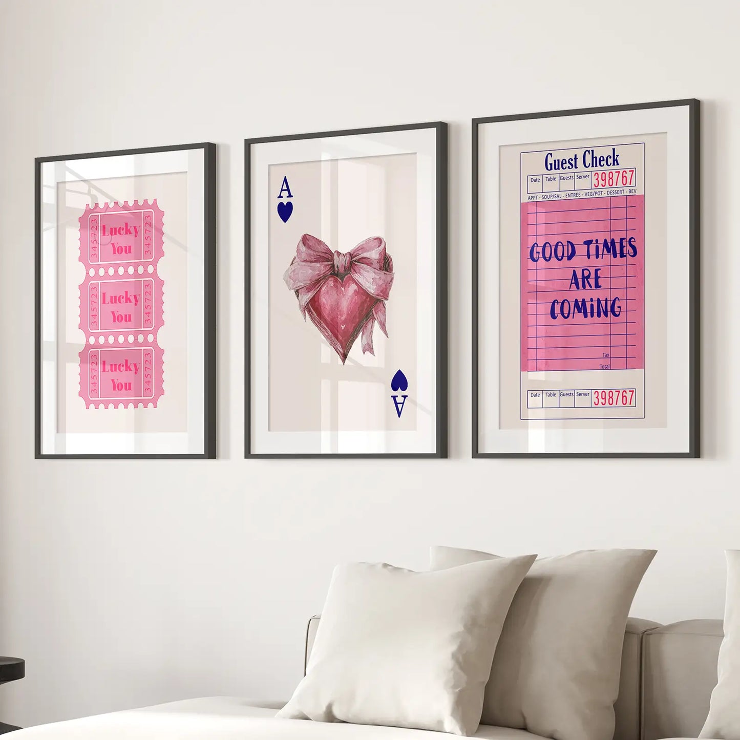 Preppy Pink Girly Wall Art Set of 3 Posters