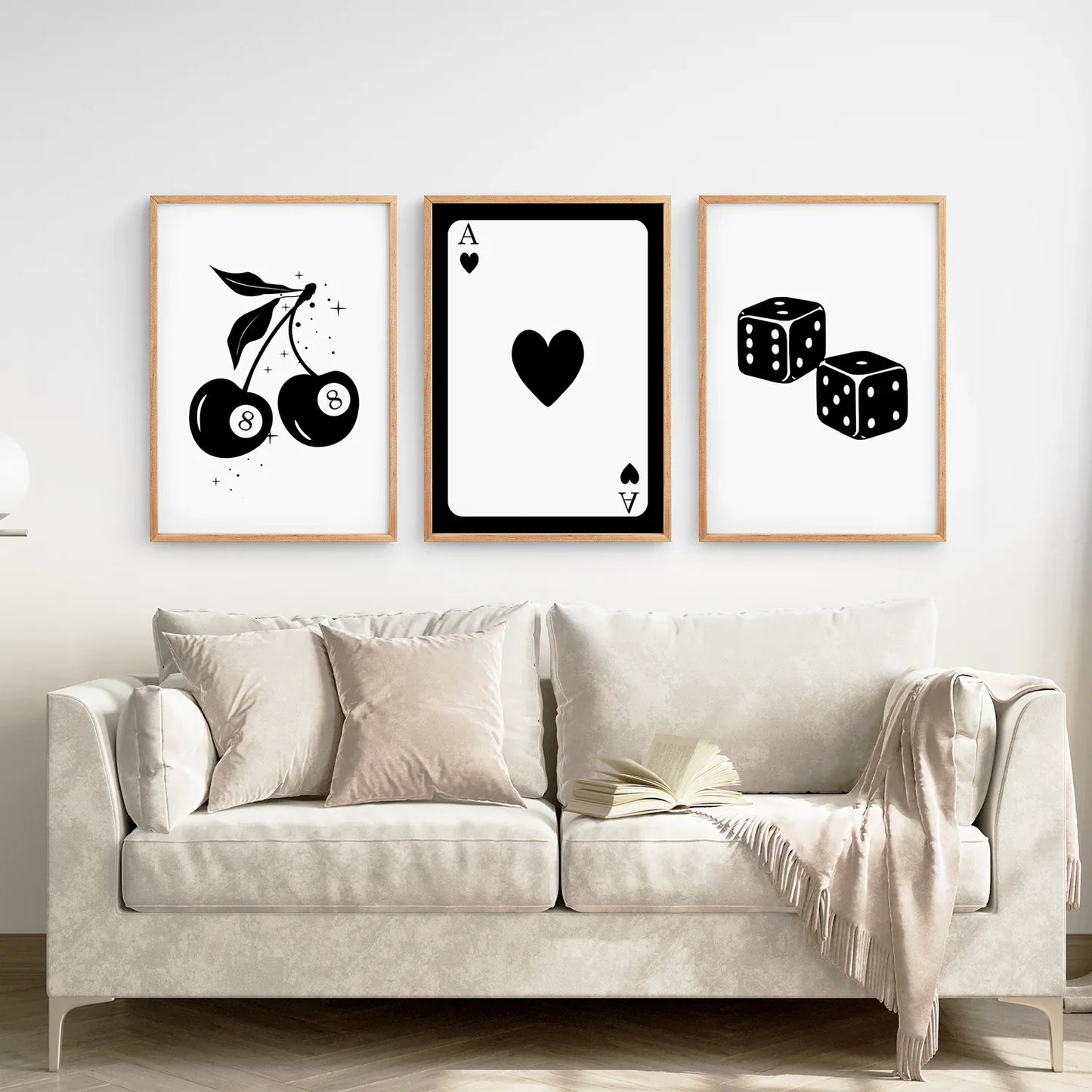 Black and White Playing Card Wall Art Set of 3