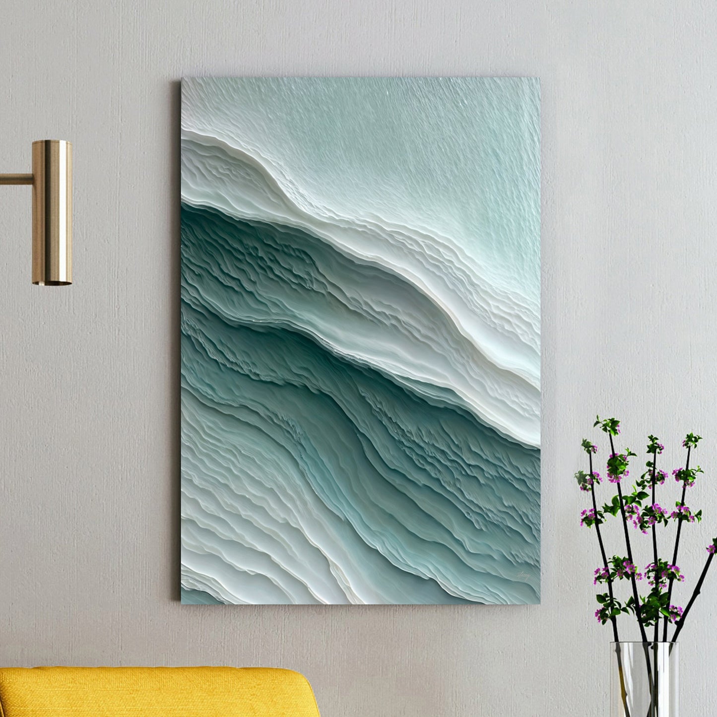 Aegean Layers coastal abstract canvas wall art with layered blue and white ocean tones