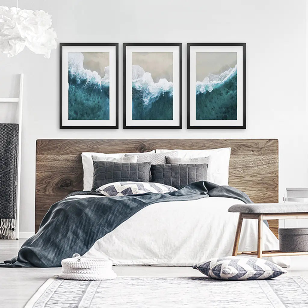 Turquoise Wave Beach Wall Art Set of 3. Aerial Coastal