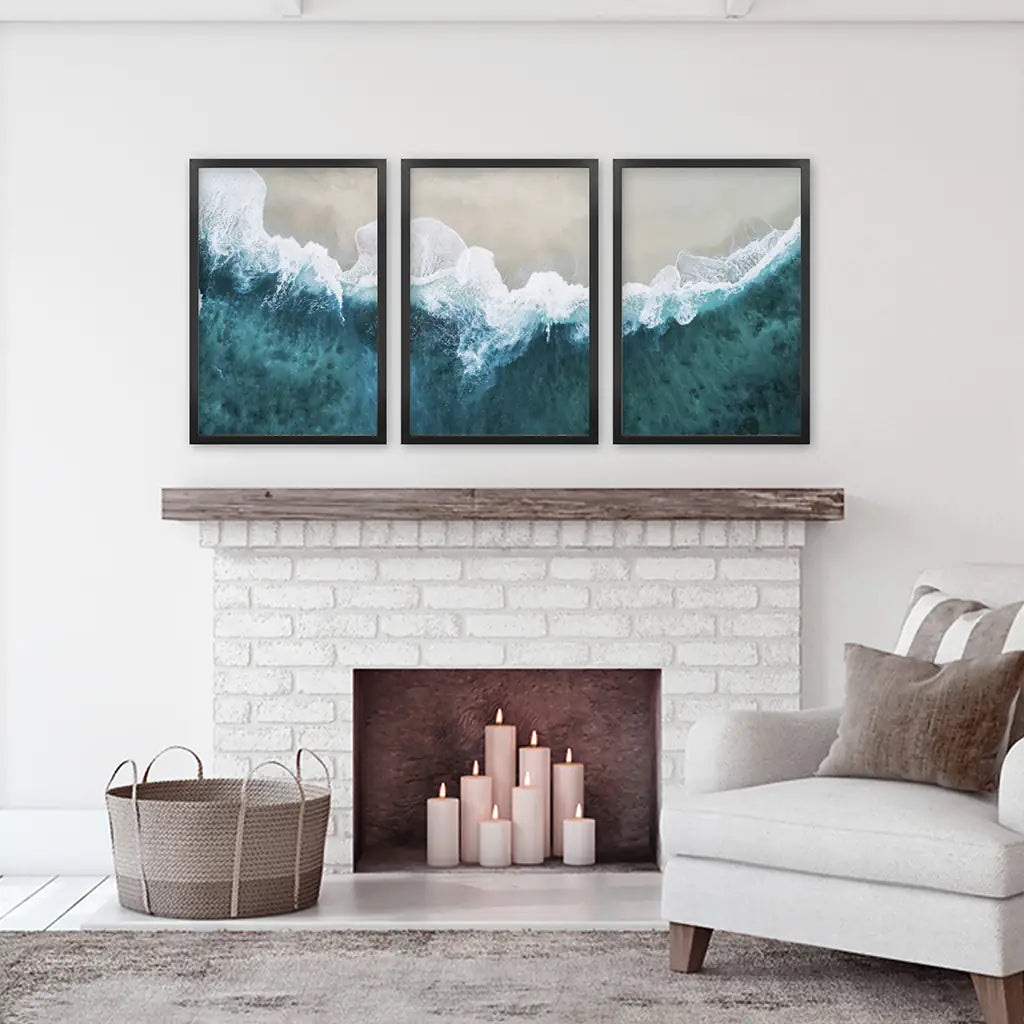 Turquoise Wave Beach Wall Art Set of 3. Aerial Coastal