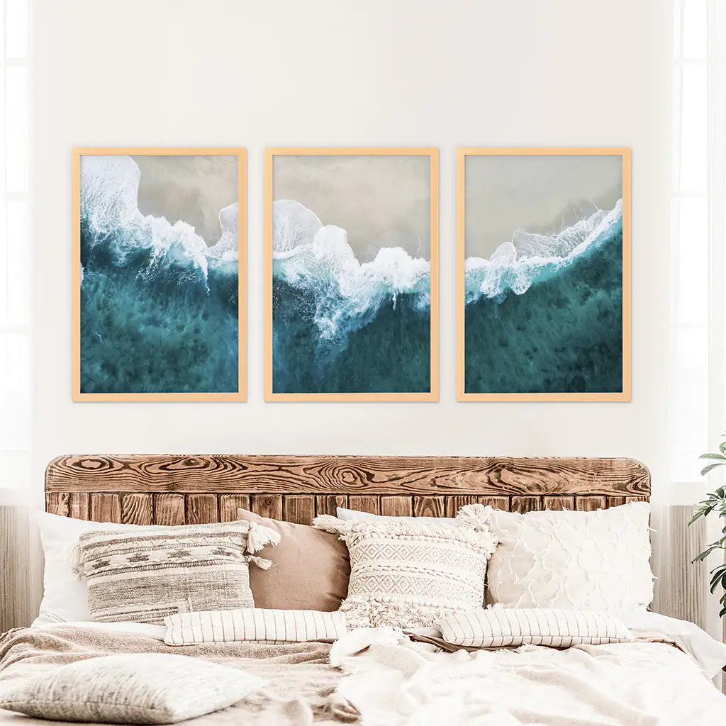 Turquoise Wave Beach Wall Art Set of 3. Aerial Coastal