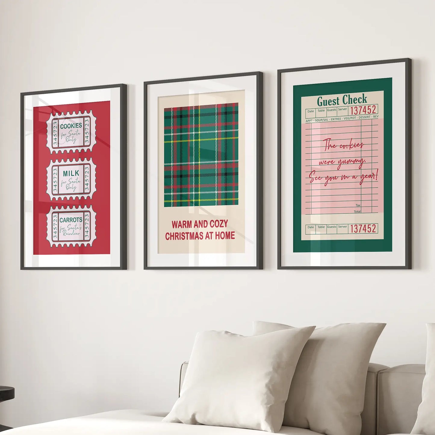 Cozy Christmas Seasonal Wall Art Set of 3 Prints