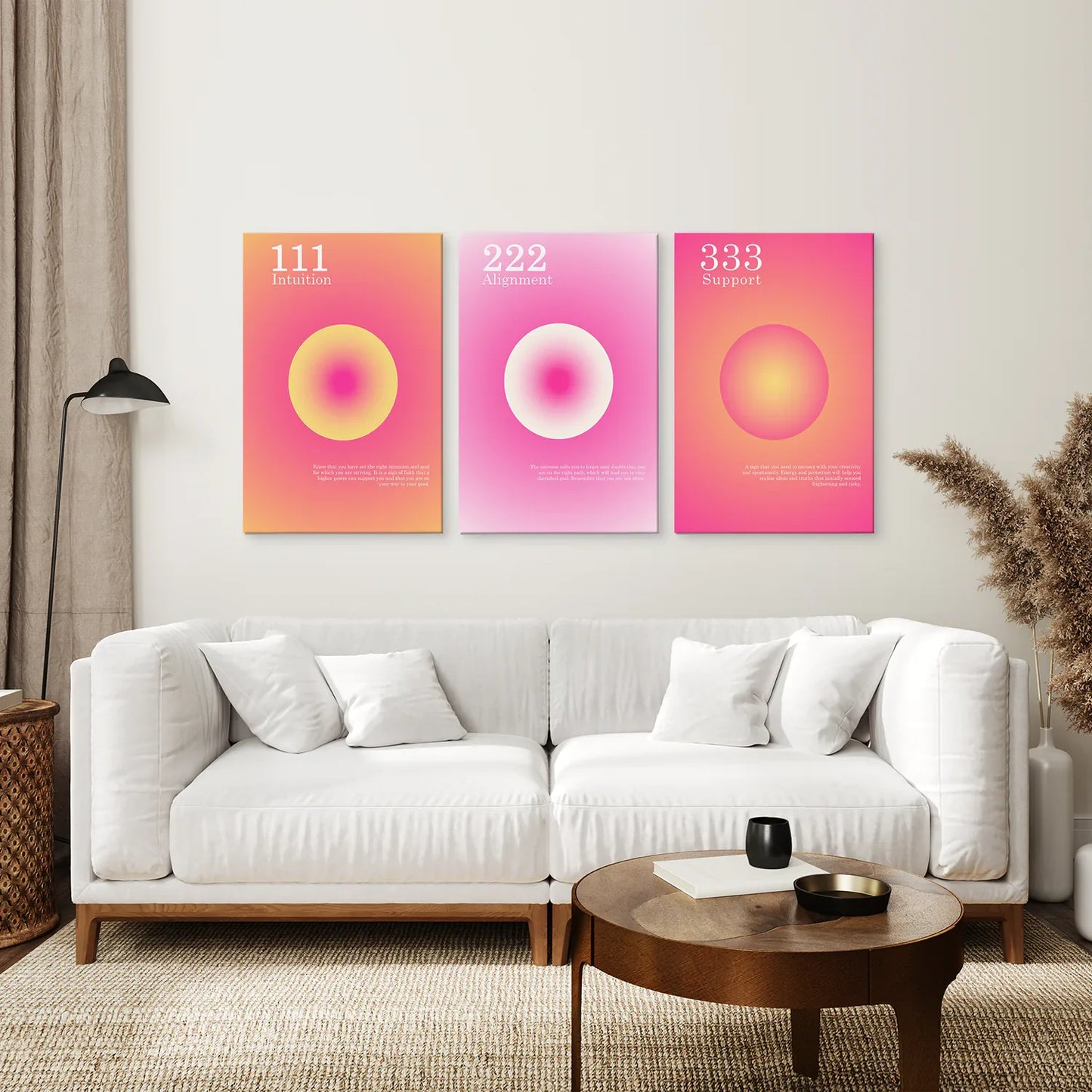 Angel Numbers Wall Art Set of 3, 111 222 333 Prints