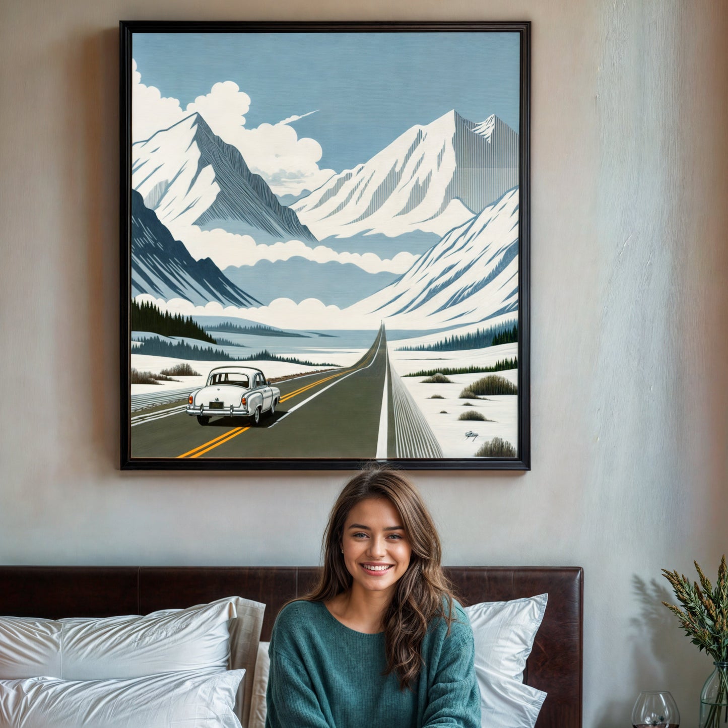 Alpine Journey Classic Car Mountain Canvas Wall Art
