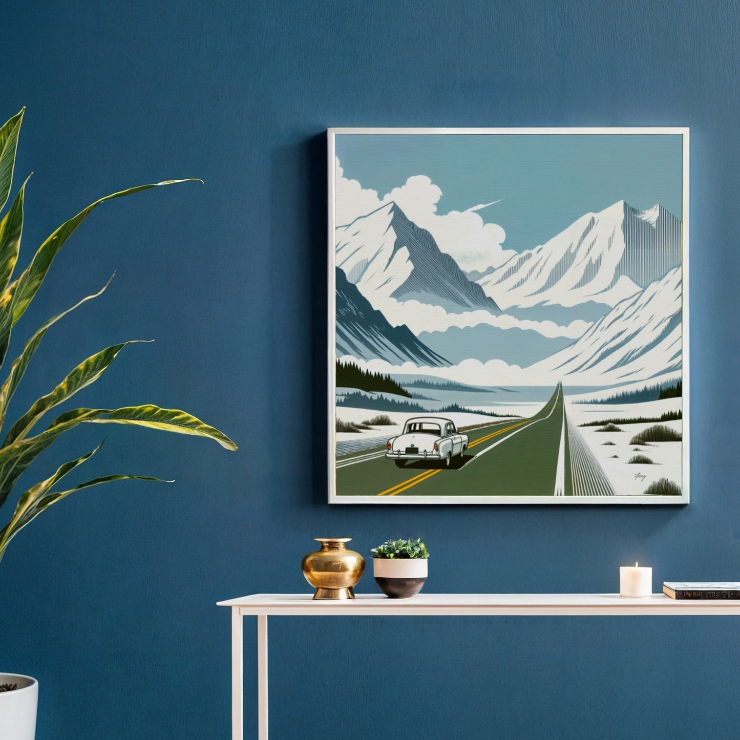 Alpine Journey Classic Car Mountain Canvas Wall Art