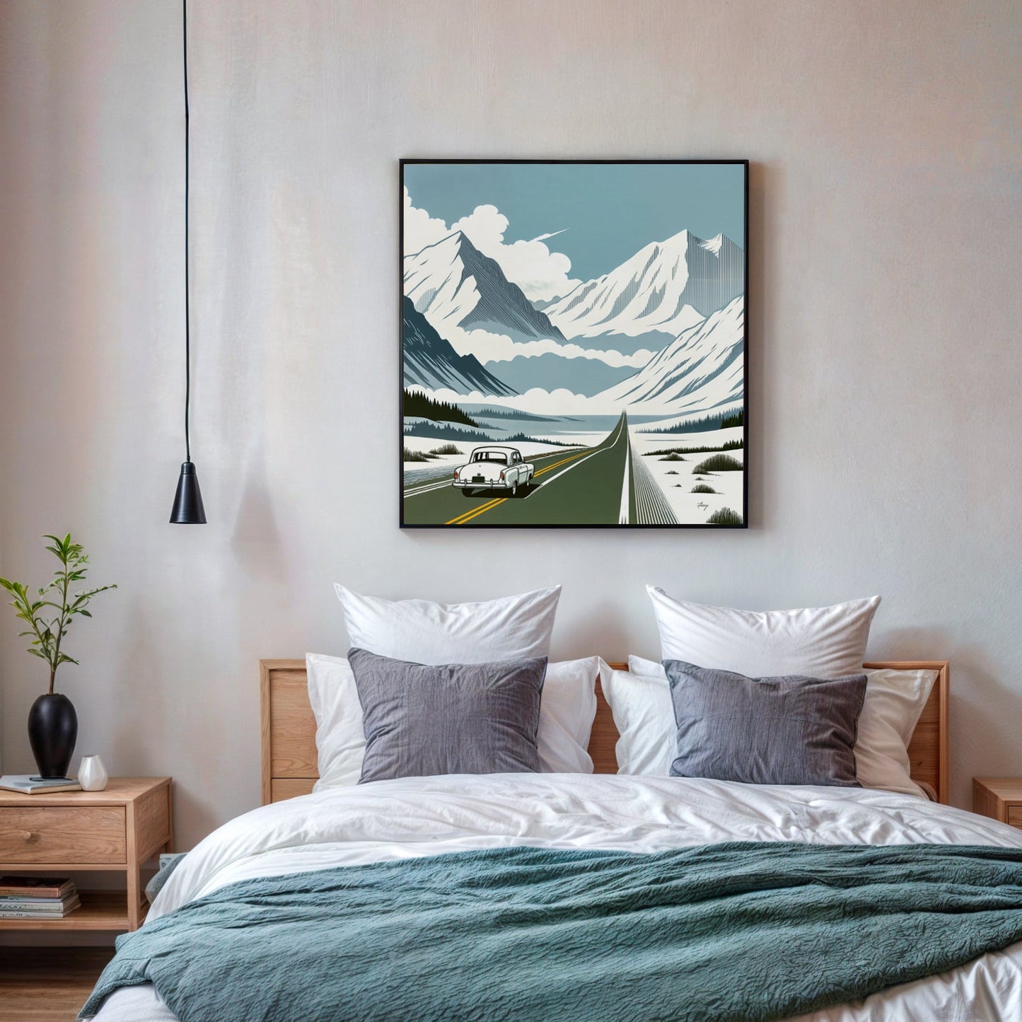 Alpine Journey Classic Car Mountain Canvas Wall Art