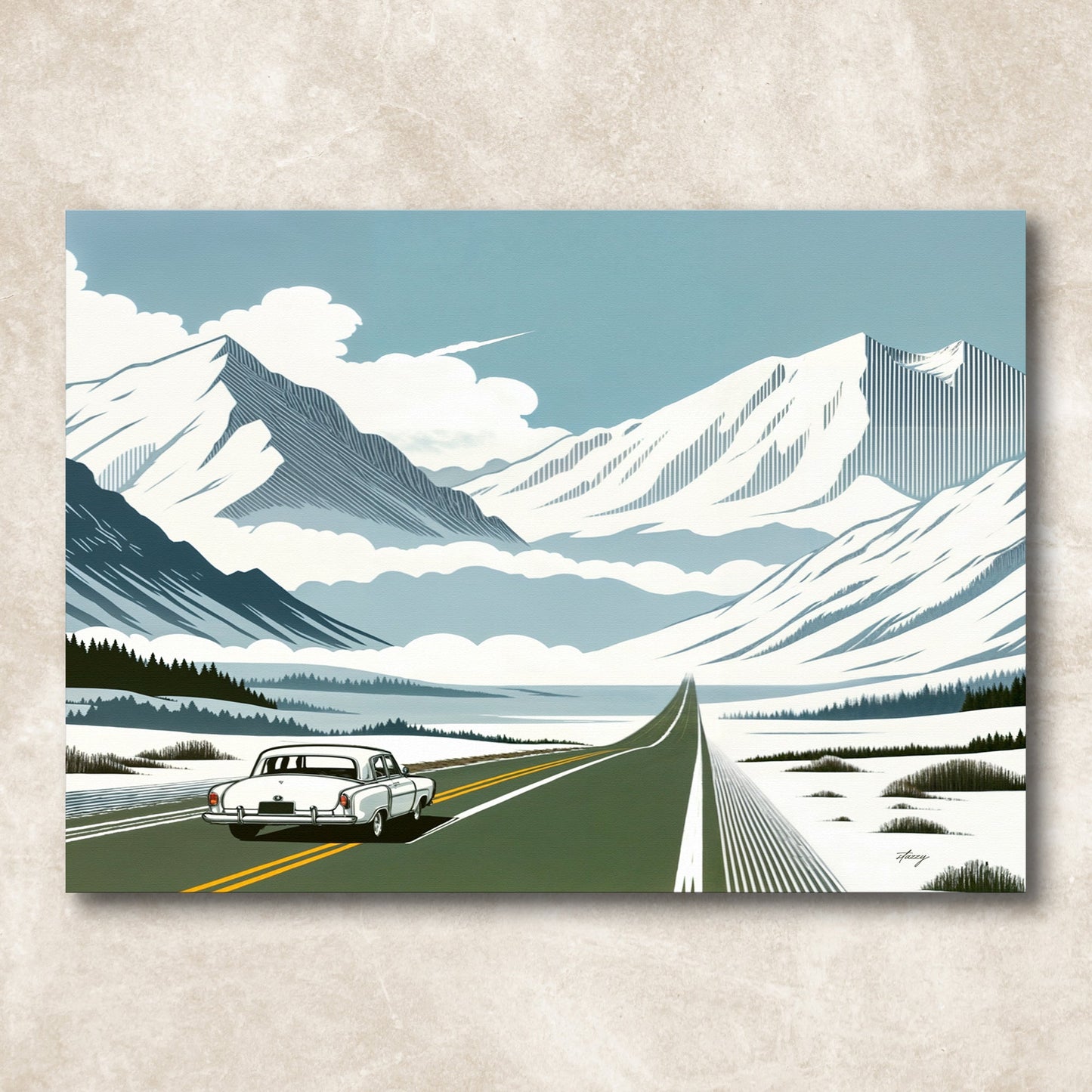 Alpine Journey Classic Car Mountain Canvas Wall Art