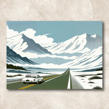 Alpine Journey Classic Car Mountain Canvas Wall Art