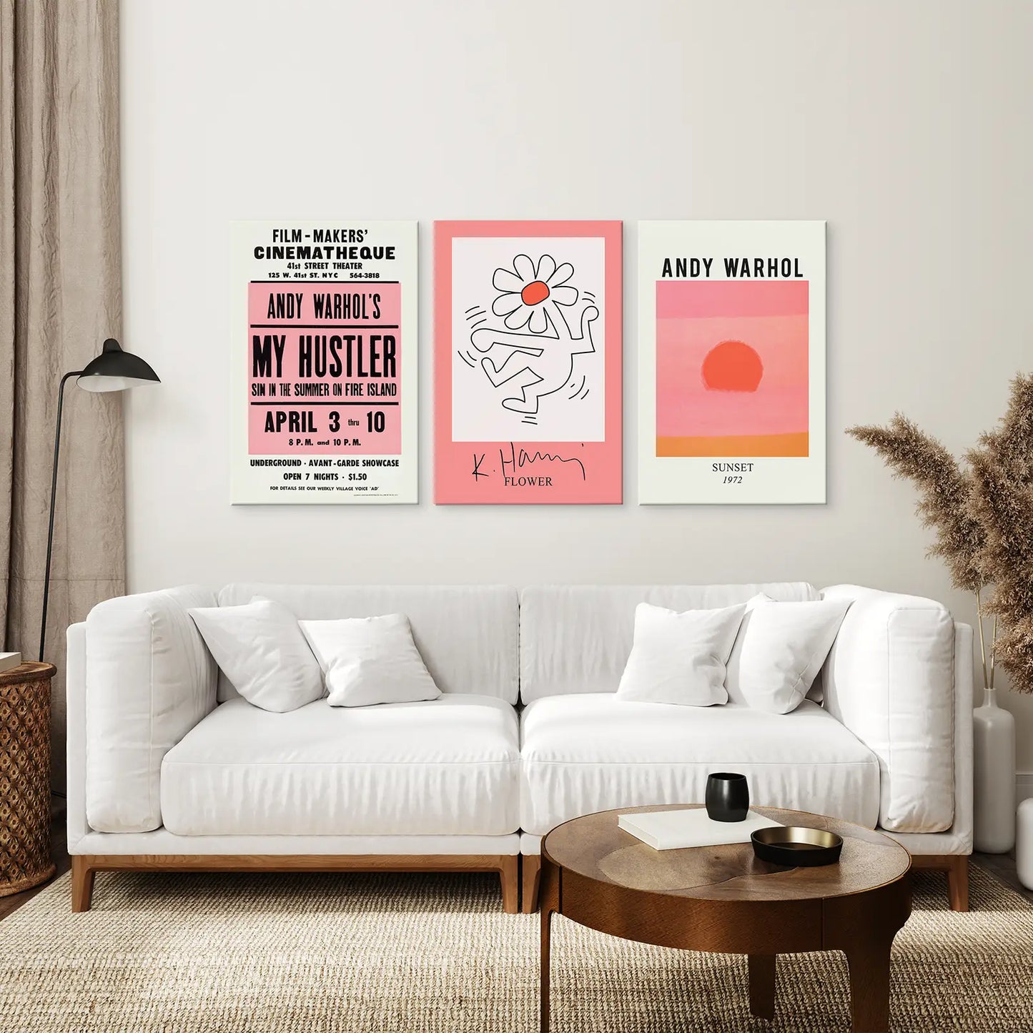 Colorful Pop Art Wall Art Set of 3 Bright Pink Prints