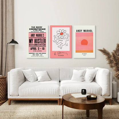 Colorful Pop Art Wall Art Set of 3 Bright Pink Prints