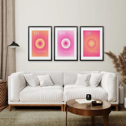 Angel Numbers Wall Art Set of 3, 111 222 333 Prints